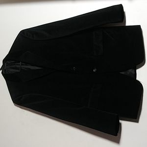 Men's pinstripe black velour jacket size large Alfani
